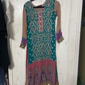 Women Clothes Pakistani Salwar Kameez Ready Made Designer Sajni Size Medium